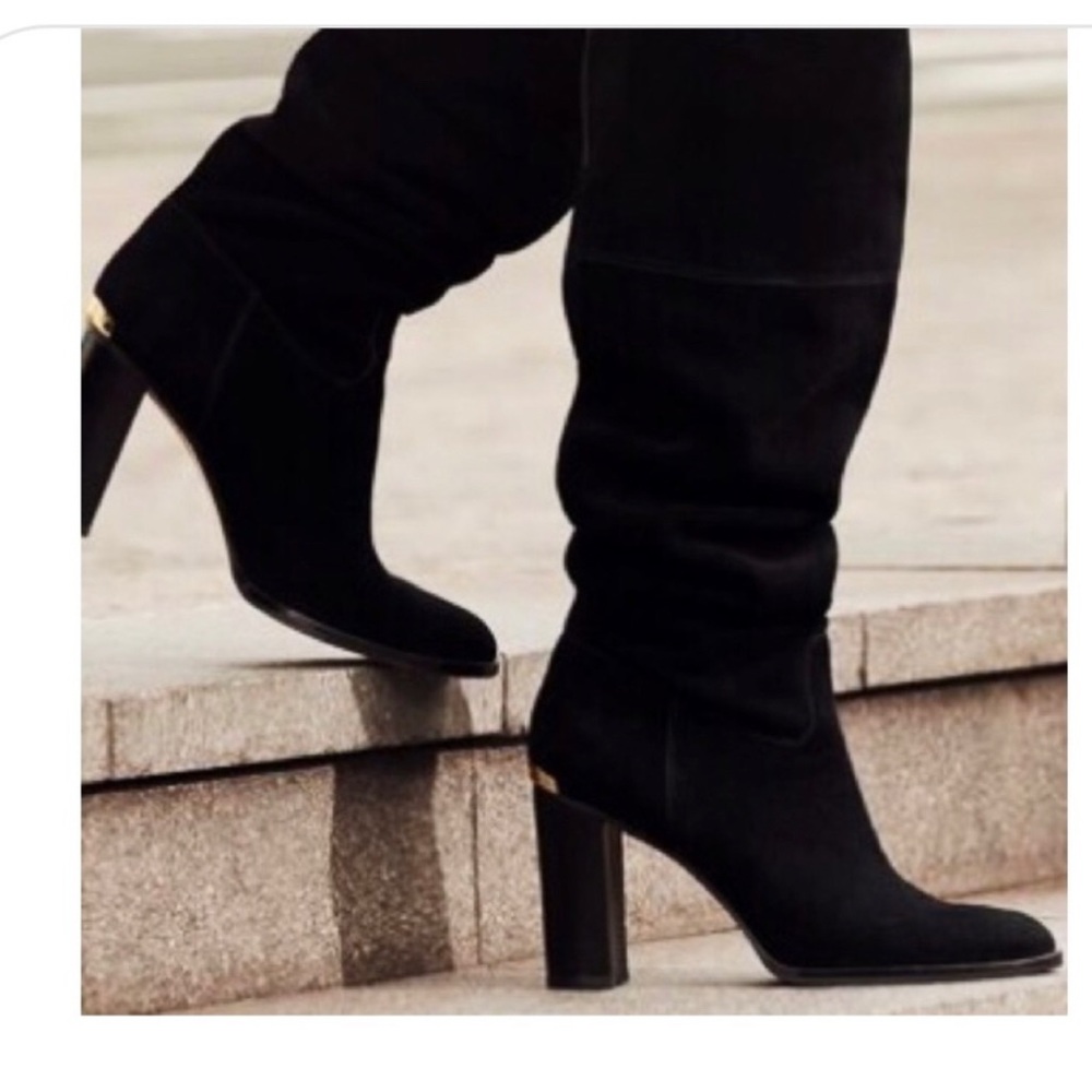 Michael Kors black knee high riding boots in suede